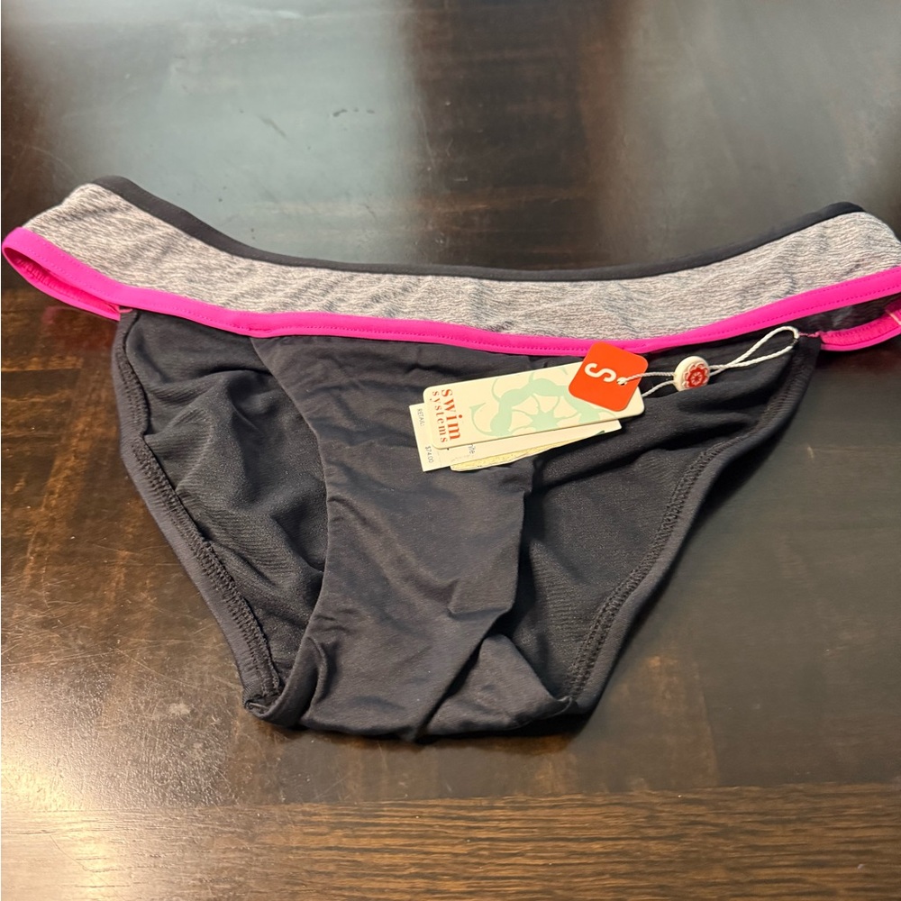Women's Black and Gray Swim Bottom with Pink Trim Size S